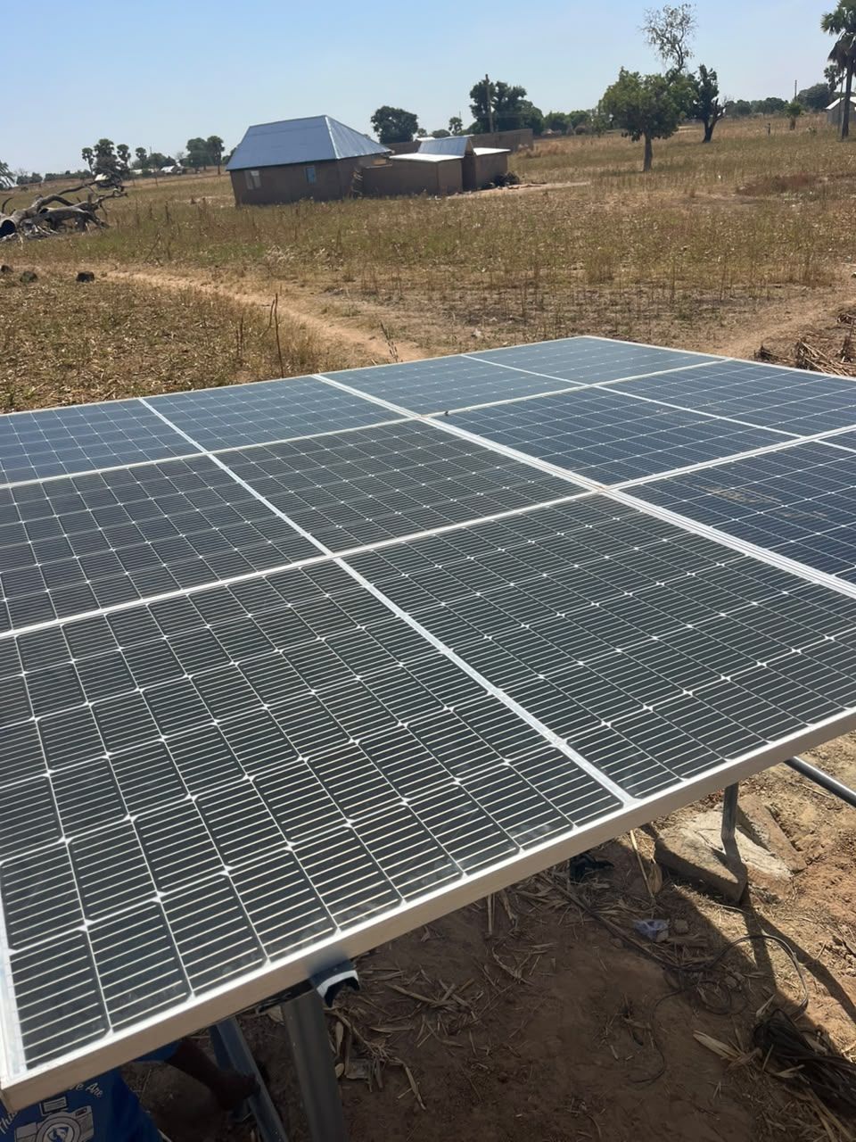 Ground-mounted solar array in a rural setting